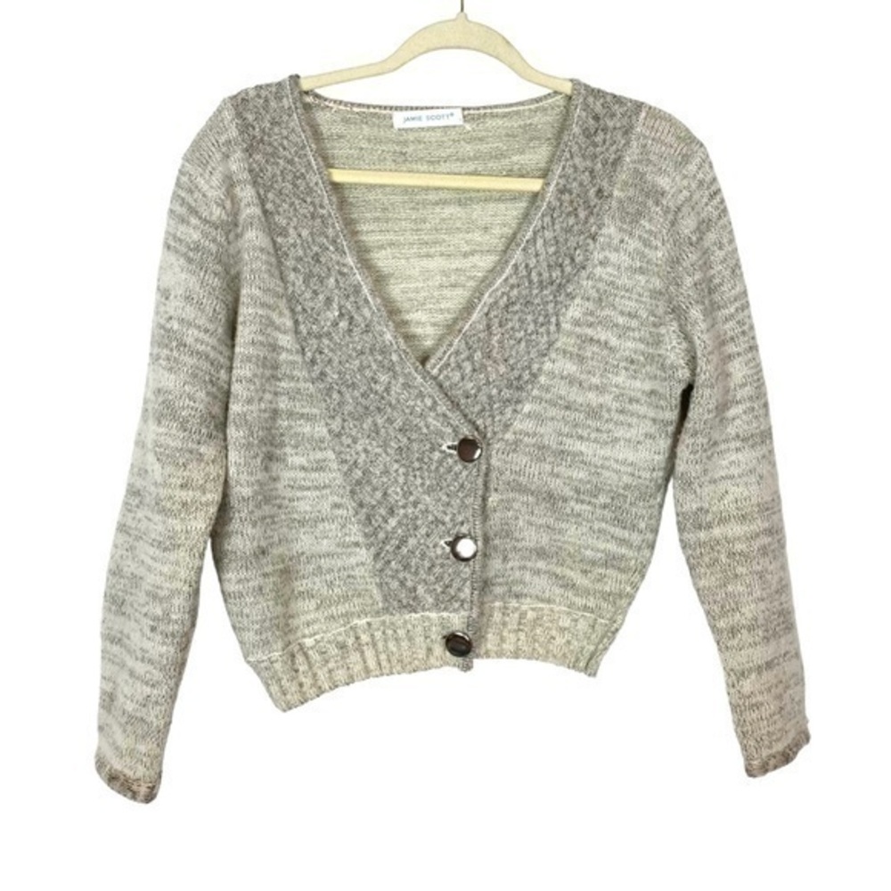 Jamie Scott Vintage Gray Button Up Wool Blend cropped cardigan Sweater